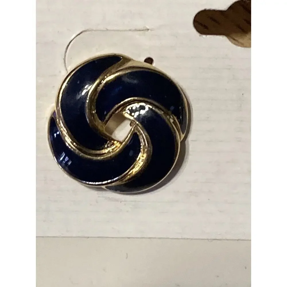Vintage‎ Gold & Navy Blue Knot Swirl Earrings